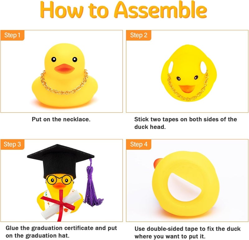 wonuu هدية تخرج بطة مطاطية لتزيين لوحة القيادة في السيارة، زينة سيارة بطة مطاطية لنظارات قصر النظر، شارة تخرج، شهادة للتخرج، أصفر - Image 2